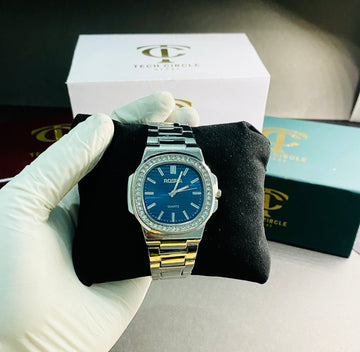 Patek Luxury Diamond Silver & Royal Blue Watch noblistic 